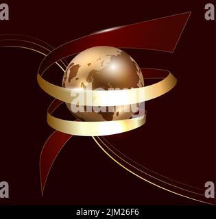 Rotes Produktdisplay Podium mit goldenem Band und 3D-Ball-Element. Stock Vektor