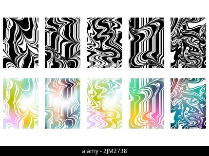 Abstraktes Cover geschmolzenes Farbverlauf-Streifen-Set. Futuristisches Y2K geometrisches Design. Sammlung von Vorlagen für Broschüren, Poster, Covers, Notizbücher Stock Vektor