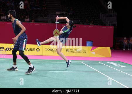 Birmingham, UK, 3. Aug 2022; Common Wealth Games; CWG 2022 : Badminton: REDDY B.Sumeeth / PONNAPA Ashwini aus Indien verlor 2-0 gegen CALLUM / PUGH Jessica aus England. Aswini Ponnappa in Aktion : Seshadri SUKUMAR Stockfoto