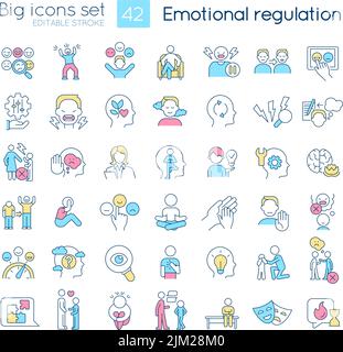 Emotionale Regulation RGB-Farbsymbole eingestellt Stock Vektor