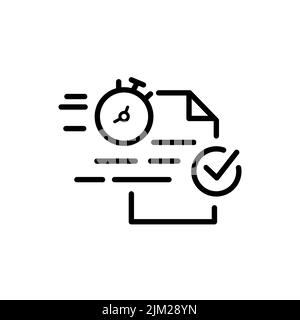 Aufgabe schnell durchführen Fragebogen, Symbol, Zeitarbeit für Bericht, Auftrag Checkliste, Testliste mit Uhr, schnelle Überprüfung, dünne Linie Symbol auf weißem Hintergrund Stock Vektor