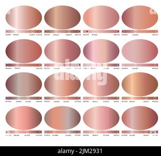 Roségold Gardient Set mit Farbcodes für Vektordarstellung. Voreingestellte Farben für Pink Gold eingestellt. Vektorgrafik Stock Vektor