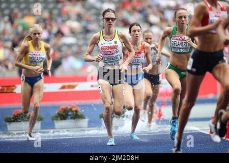 Antje Möldner-Schmidt bei den 3000m Hürden der Leichtathletik-Europameisterschaften in Berlin 2018. Stockfoto