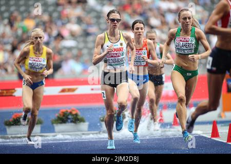 Antje Möldner-Schmidt bei den 3000m Hürden der Leichtathletik-Europameisterschaften in Berlin 2018. Stockfoto