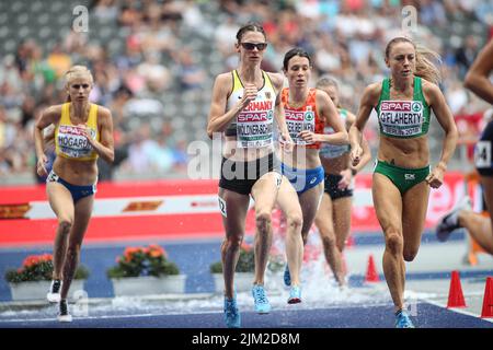 Antje Möldner-Schmidt bei den 3000m Hürden der Leichtathletik-Europameisterschaften in Berlin 2018. Stockfoto