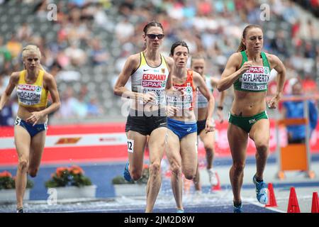 Antje Möldner-Schmidt bei den 3000m Hürden der Leichtathletik-Europameisterschaften in Berlin 2018. Stockfoto