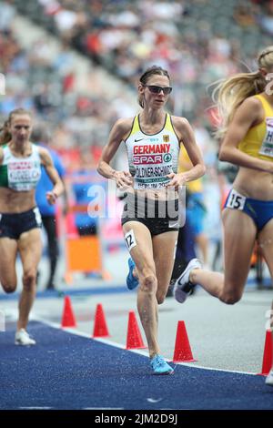 Antje Möldner-Schmidt bei den 3000m Hürden der Leichtathletik-Europameisterschaften in Berlin 2018. Stockfoto