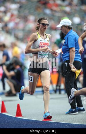 Antje Möldner-Schmidt bei den 3000m Hürden der Leichtathletik-Europameisterschaften in Berlin 2018. Stockfoto