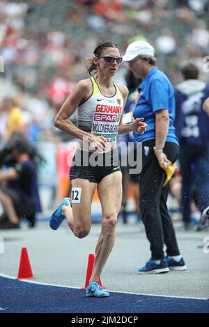 Antje Möldner-Schmidt bei den 3000m Hürden der Leichtathletik-Europameisterschaften in Berlin 2018. Stockfoto