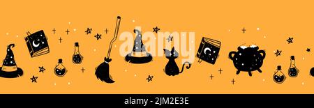 Niedliche handgezeichnete Halloween nahtlose Muster, bunte Doodle Hintergrund, ideal für Halloween-Banner, Tapeten, Textilien, Verpackung - Vektor-Design Stock Vektor