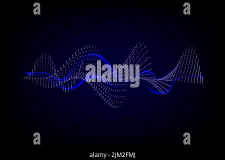 Abstrakte blaue digitale Equalizer-Anzeigen. Schallwellen-Illustration auf einem dunklen Hintergrund.Voice Graph Meter oder Audio-elektronische Tracks.Vector horizonta Stock Vektor