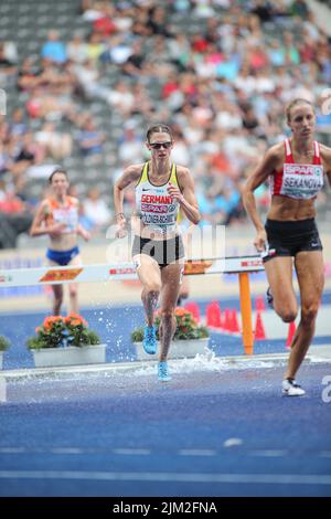 Antje Möldner-Schmidt bei den 3000m Hürden der Leichtathletik-Europameisterschaften in Berlin 2018. Stockfoto