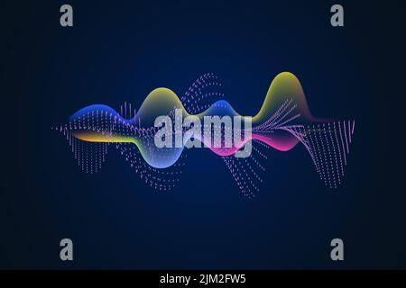 Abstrakte blaue digitale Equalizer-Anzeigen. Schallwellen-Illustration auf einem dunklen Hintergrund.Voice Graph Meter oder Audio-elektronische Tracks.Vector horizonta Stock Vektor