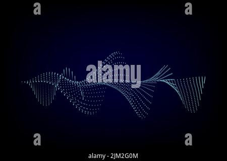 Abstrakte blaue digitale Equalizer-Anzeigen. Schallwellen-Illustration auf einem dunklen Hintergrund.Voice Graph Meter oder Audio-elektronische Tracks.Vector horizonta Stock Vektor