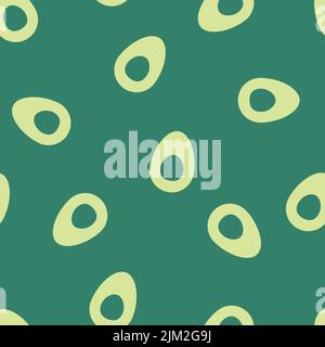 Nahtloses Muster mit Avocado-Hälften auf grünem Hintergrund. Vektorgrafik im minimalistischen Stil. Schlichter Trenddruck für Textil, Stoff, Heimdekor Stock Vektor