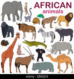 Große Sammlung von niedlichen Cartoon afrikanische Tiere. Stock Vektor