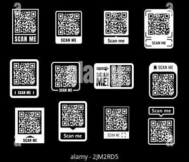 Scannen Sie mich QR-Code Sticker Symbole, Telefon Barcode-Scanner oder qrcode für Smartphone, isolierte Vektor. QR-Code Scan Me Tag-Symbol für mobile App oder Web-Butto Stock Vektor