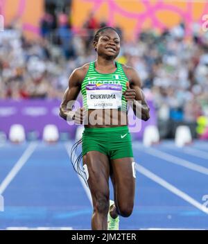 3.. August 2022; Alexander Stadium, Birmingham, Midlands, England: Tag 6 der Commonwealth Games 2022: Rosemary Chukwuma (NGR) tritt im Halbfinale der Frauen 100m 3 an Stockfoto