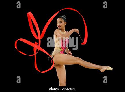 Sri Lankas Anna-Marie Suzanne Quint Ondaatje während der rhythmischen Gymnastik, des Mannschaftsfinales und der Einzelqualifikation - Sub Division 1 in der Arena Birmingham am siebten Tag der Commonwealth Games 2022 in Birmingham. Bilddatum: Donnerstag, 4. August 2022. Stockfoto