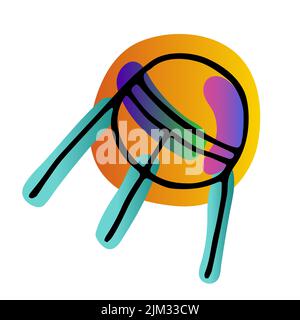 Heller Raum Doodle Aufkleber. Weltraumsatellit auf weißem Hintergrund isoliert. Gradient violett, orange, blau neonfarben astronomisches Objekt. Sputnik Symbo Stock Vektor