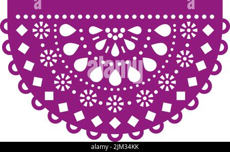 Papel Picado Vektor rundes Design mit Blumen und geometrischen Formen, mexikanische Party Girlande Dekor in lila Stock Vektor