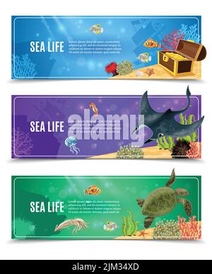 Varianten von Unterwasserleben und Meeresboden dekorative Banner-Set vektorgrafik Stock Vektor