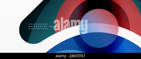 Abstrakter Hintergrund mit geometrischen Farbformen. Schöne minimalistische Kulisse mit runden Formen Kreise und Linien. Geometrisches Design. Vektorgrafiken Stock Vektor