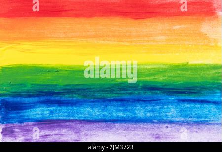 Regenbogen Stolz Flagge handbemalt mit Aquarellen. Abstrakt LGBT Rainbow Flagge Hintergrund. Vollformat Stockfoto