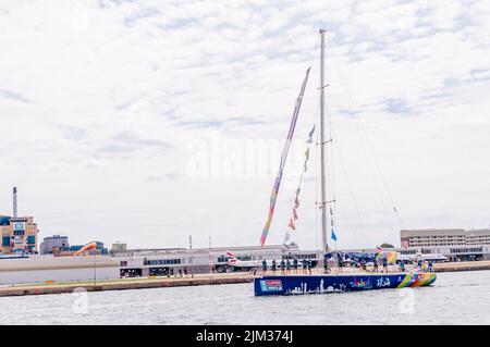 Zhuhai Clipper Round the World Yacht Race Zielveranstaltung am Royal Albert Dock am East Ham Stockfoto