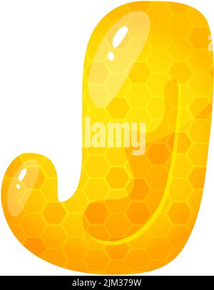 Honigsüße Schrift. Flüssiger Honig Cartoon Alphabet, Gelbe Wabenvektor Schriftart. Einzelner Buchstabe. Stock Vektor