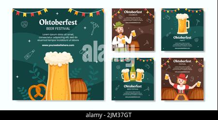 Oktoberfest Bier Festival Social Media Post Template Cartoon Hintergrund Vektor Illustration Stock Vektor