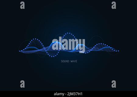 Abstrakte blaue digitale Equalizer-Anzeigen. Schallwellen-Illustration auf einem dunklen Hintergrund.Voice Graph Meter oder Audio-elektronische Tracks.Vector horizonta Stock Vektor