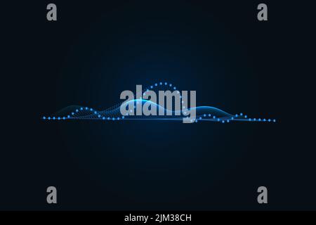 Abstrakte blaue digitale Equalizer-Anzeigen. Schallwellen-Illustration auf einem dunklen Hintergrund.Voice Graph Meter oder Audio-elektronische Tracks.Vector horizonta Stock Vektor