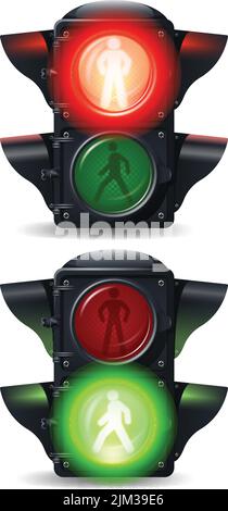 Realistische Stop-and-Go Fußgängerampel setzen isoliert Vektor Abbildung Stock Vektor