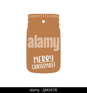 Weihnachts-Geschenk-Tag in Form von Jar Frohe Weihnachten Zitat. Design Des Weihnachtslabels. Stock Vektor Abzeichen isoliert auf weißem Hintergrund Stock Vektor