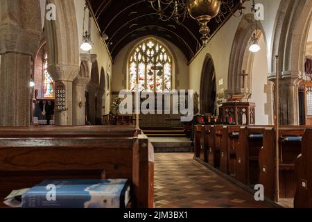 Innenraum von St. Crewenna (KIRCHE VON SAINT CREWEN), Crowan, Cornwall Stockfoto