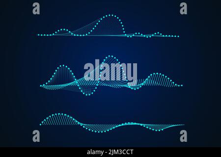 Abstrakte blaue digitale Equalizer-Anzeigen. Schallwellen-Illustration auf einem dunklen Hintergrund.Voice Graph Meter oder Audio-elektronische Tracks.Vector horizonta Stock Vektor