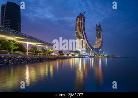 Katara Twin Tower Hotel, Lusail Marina Park Doha, Katar. Stockfoto