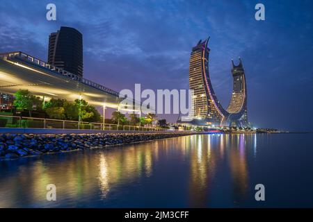 Katara Twin Tower Hotel, Lusail Marina Park Doha, Katar. Stockfoto