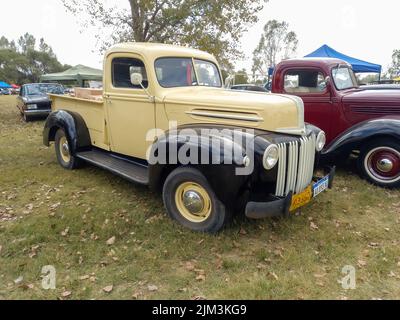 Alte creme und schwarz Utility Ford Pickup LKW 1942 - 1947 auf dem Land. Naturgrasbäume. Oldtimer-Show. Copyspace Stockfoto