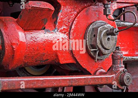 Nahaufnahme der alten Metalldetails der Lokomotive Stockfoto