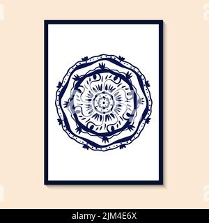 Marineblaues dekoratives rundes Mandala-Muster. Blau und weiß Mandala große Vektor-Illustration für Stoff und Textil, Tapete, Porzellan, Geschirr Stock Vektor