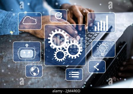 Digital Business Process Management-Technologie. Industrie-Workflow-Computer Stockfoto