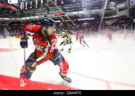 Jun 13 2022 Windsor Ontario Canada, Windsor Spitfires schlug die Hamilton Bulldogs 5-2, um ein Spiel 7 zu zwingen (nur im Editorial). Will Cuylle (13) vom Windso Stockfoto