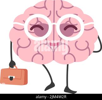 Hirn-Charakter mit Koffer und Brille bei der Arbeit Stock Vektor