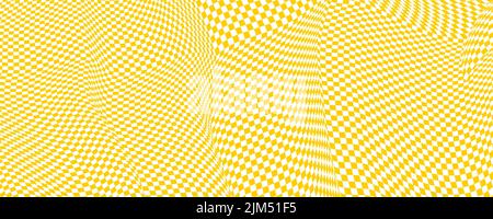Verzerrtes Muster, Hintergrund prüfen. Schachbanner, Schachbrett, optische Täuschung. Verzerren, Vektorstruktur. 3D op Art, Schachbrett. Verzerrter Rückgroun Stock Vektor