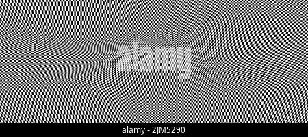 Verzerrtes Muster, Hintergrund prüfen. Schachbanner, Schachbrett, optische Täuschung. Verzerren, Vektorstruktur. 3D op Art, Schachbrett. Verzerrter Rückgroun Stock Vektor
