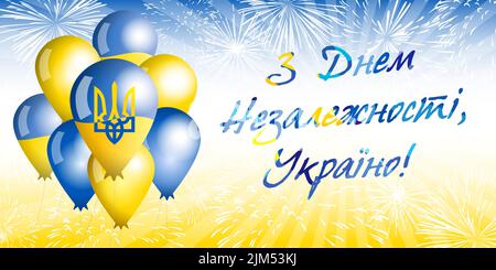 Happy Independence Day, Ukraine kreative Gratzen. Ukrainische Sprache. Isolierte abstrakte Grafik-Design-Vorlage. Weiße, gelbe und blaue Farben. Stock Vektor