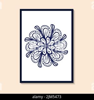 Marineblaues Mandala mit Blumenmuster. Große Vektor-Illustration für Stoff und Textil, Tapete, Porzellan, Geschirr, Verpackung oder jede gewünschte Idee. Stock Vektor