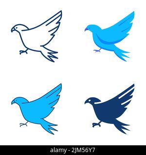 Hawk Icon im flachen und linigen Stil. Symbol für Raubvögel. Vektorgrafik. Stock Vektor